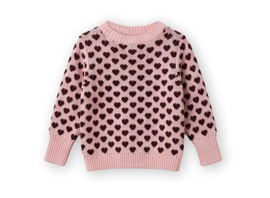 Janie Cashmere heart pullover - Smoke rose/burgendy
