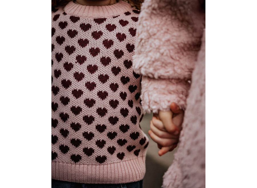 Janie Cashmere heart pullover - Smoke rose/burgendy