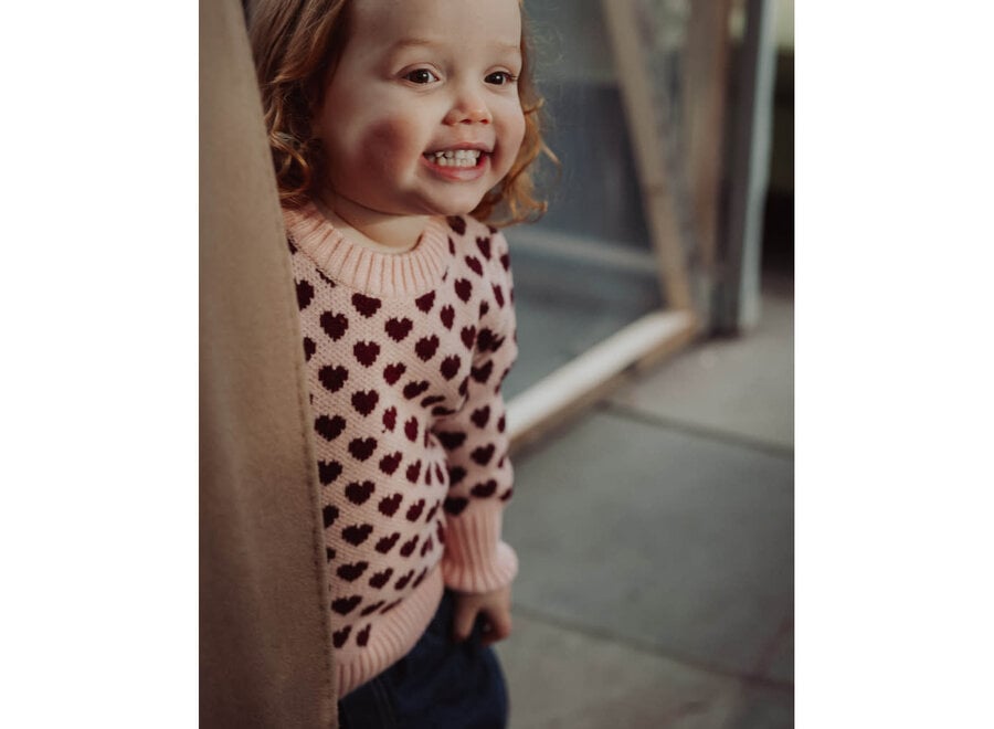 Janie Cashmere heart pullover - Smoke rose/burgendy
