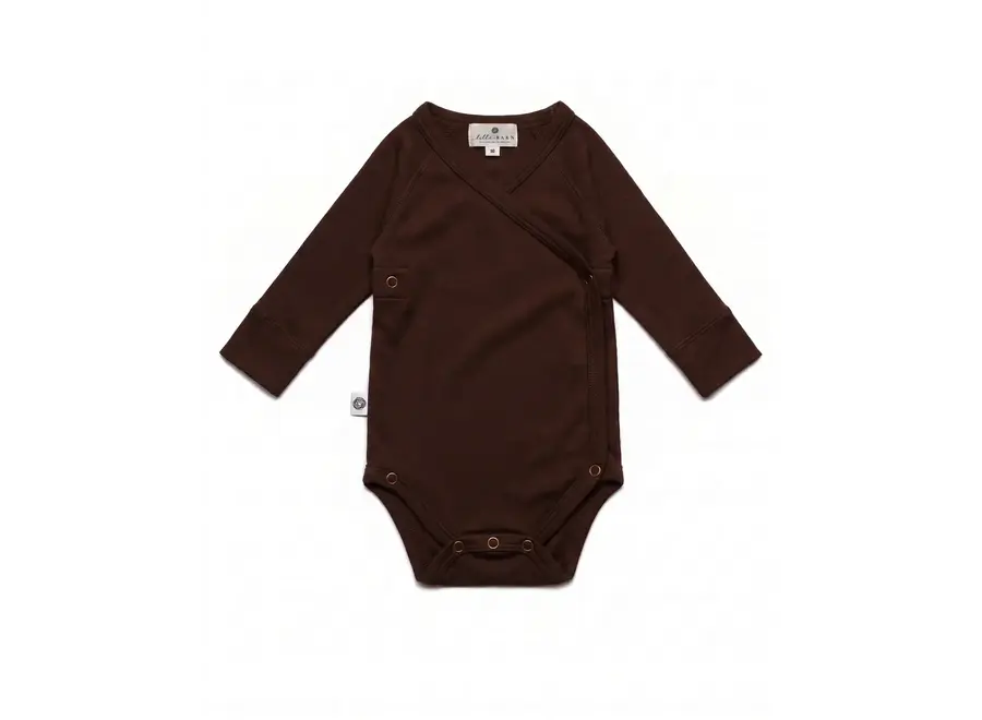 Wollen Overslagromper lange mouw – Merinowol - Chocolate fondant