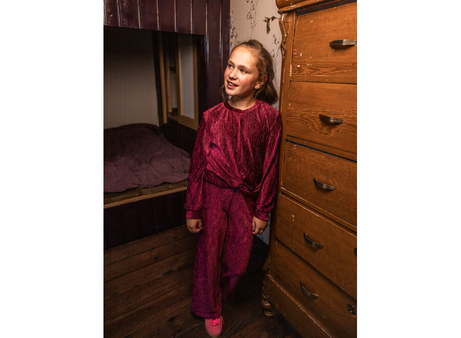 Little velvet crinkle top Ruby red