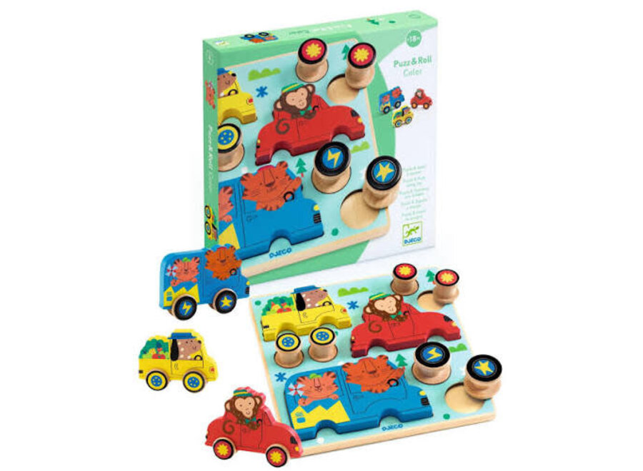 houten puzzel puzz & roll color - 9st