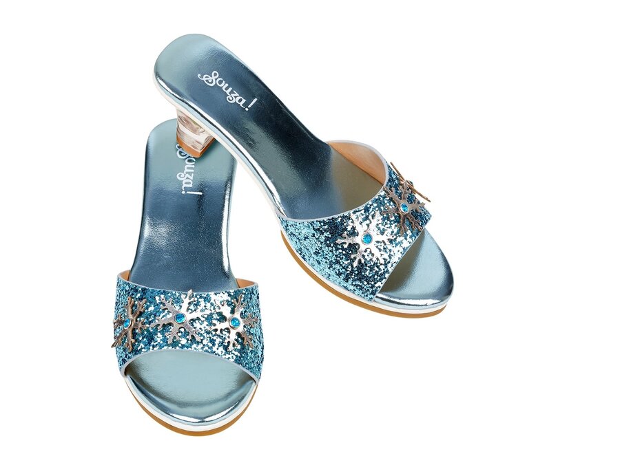 Slipper hoge hak IJskoningin, licht blauw metallic