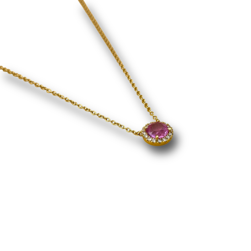 ketting roze saffier diamant