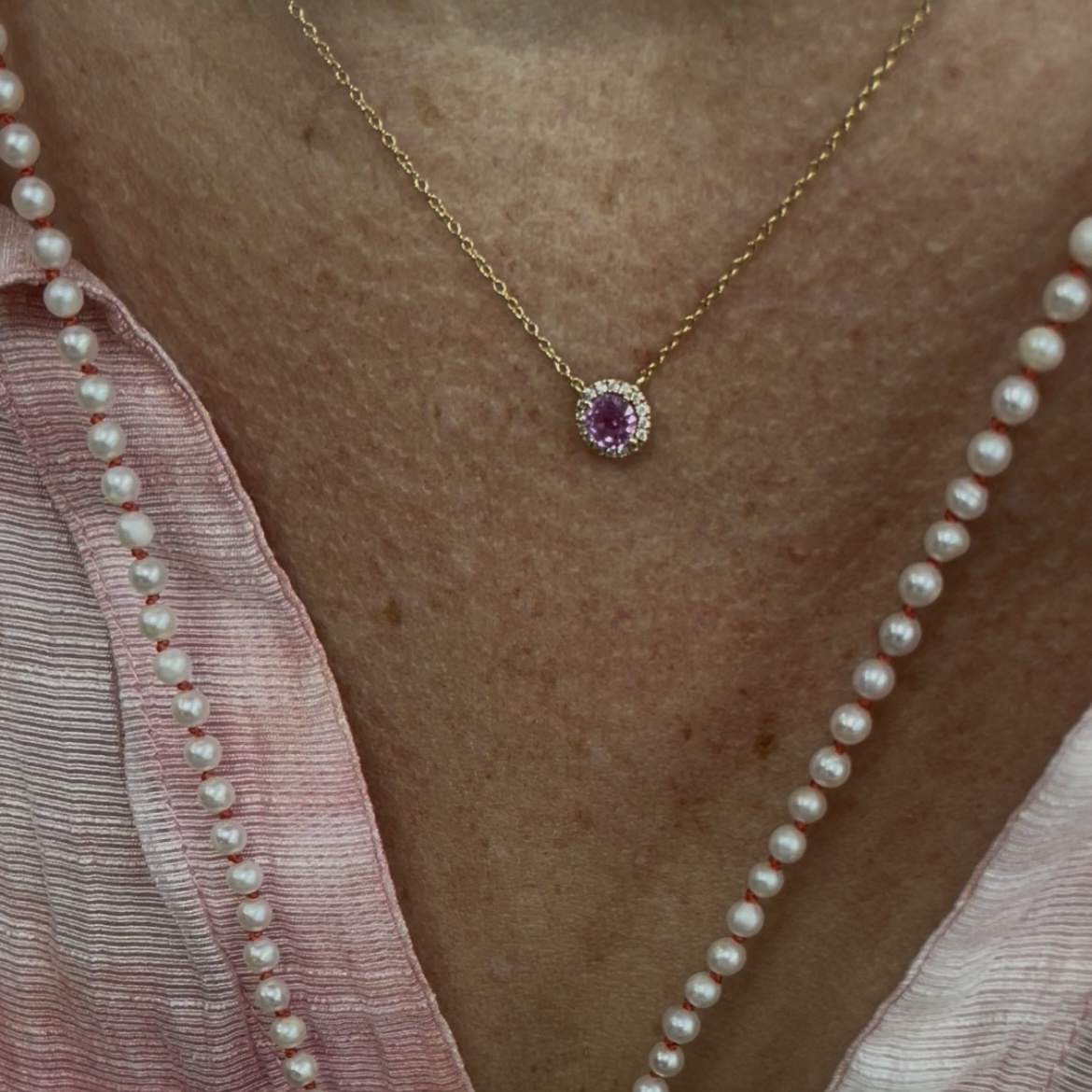 ketting roze saffier diamant