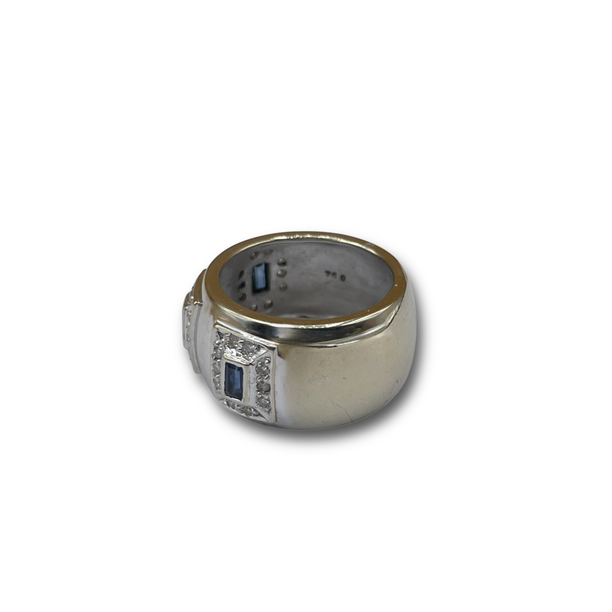 Diamant blauwe saffier witgoud