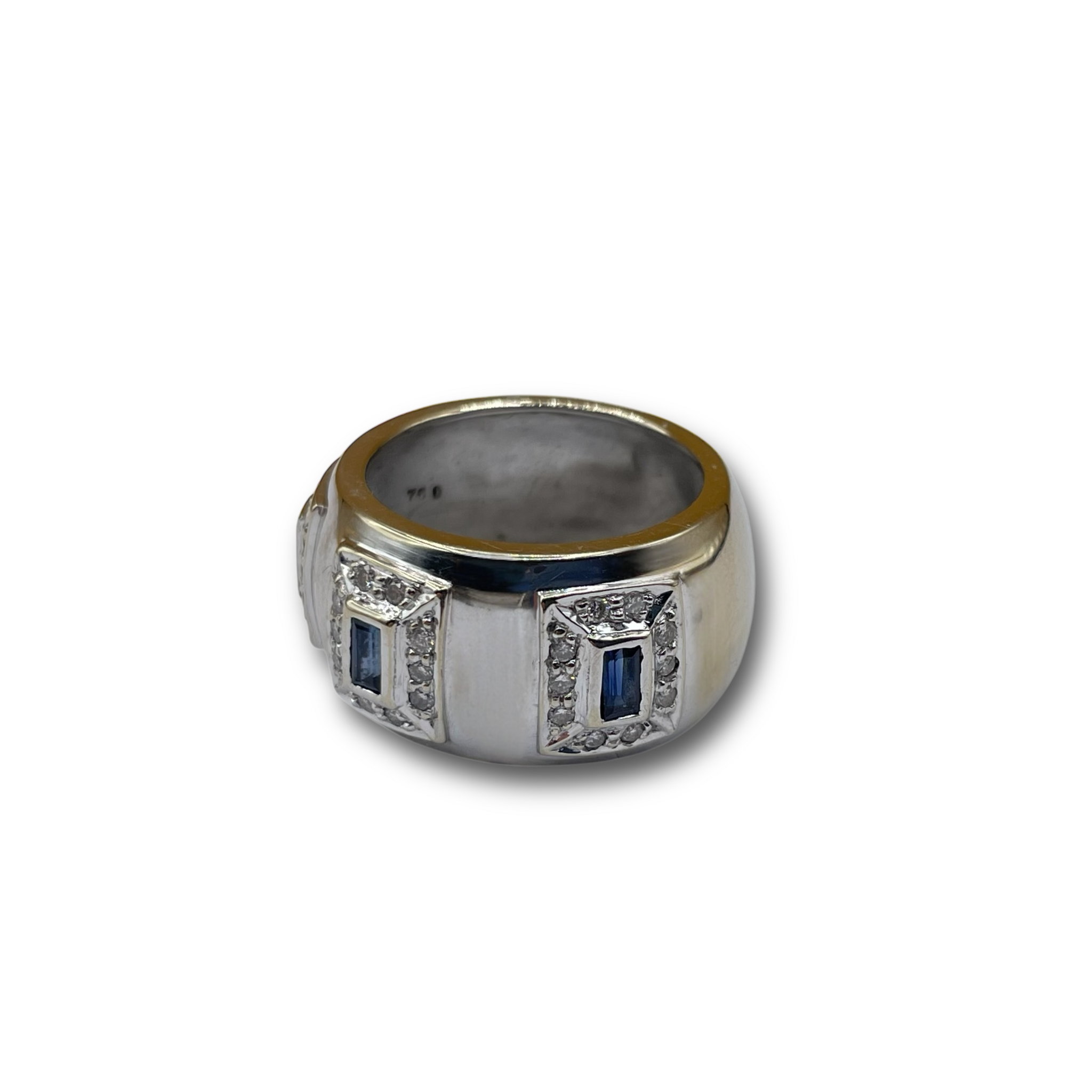 Diamant blauwe saffier witgoud