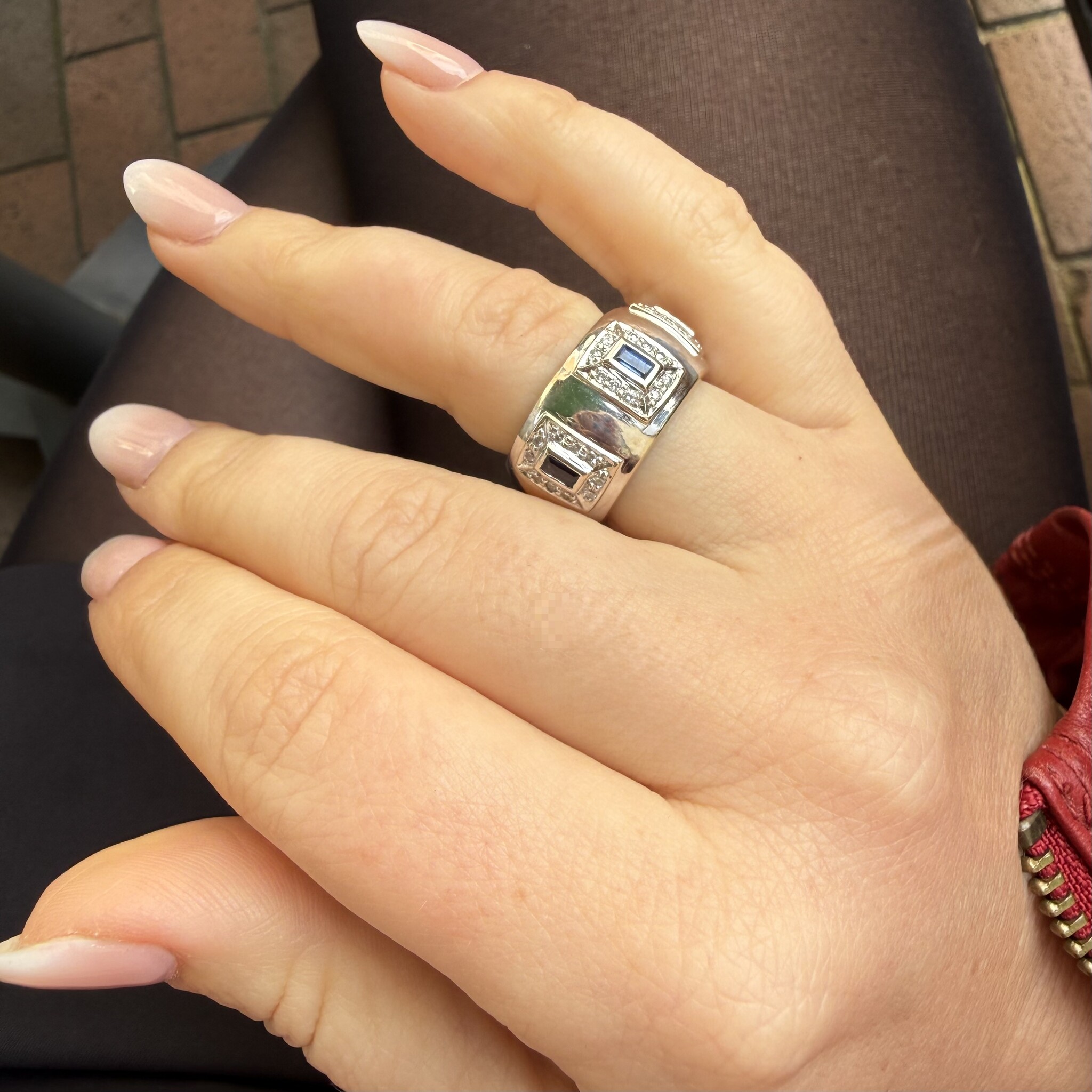 Diamant blauwe saffier witgoud