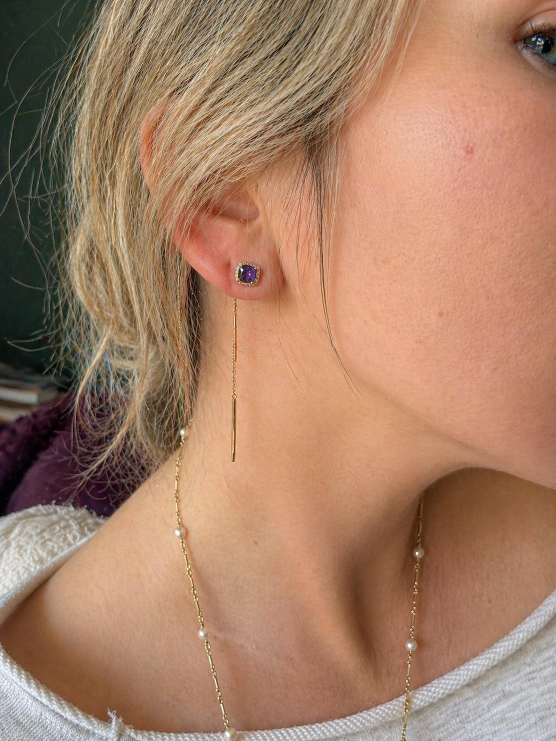 Amethist diamant oorbellen