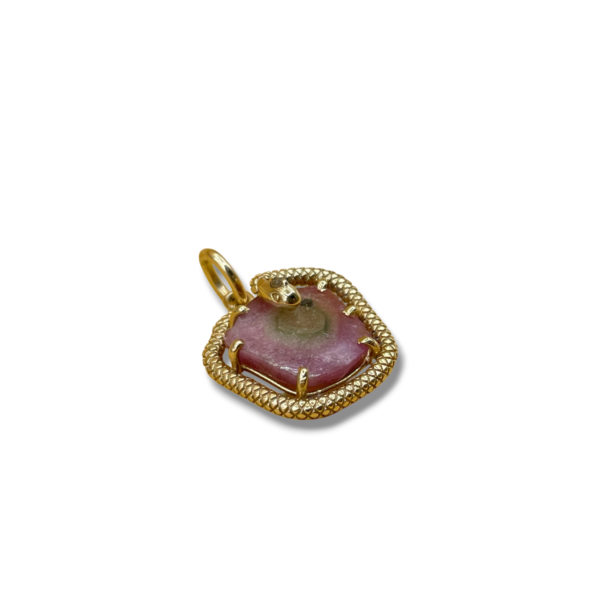 Slang watermeloen toermalijn diamant hanger