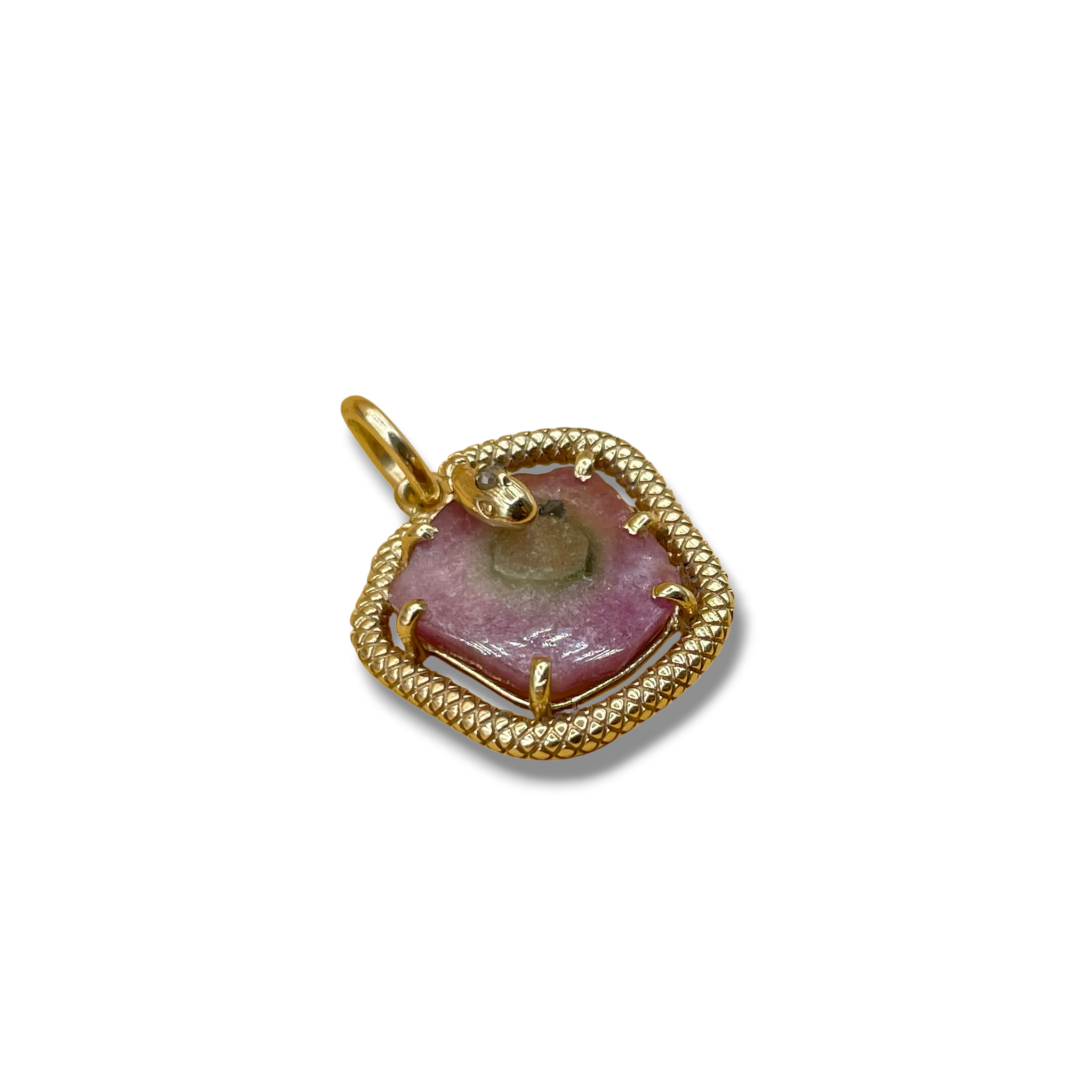 Slang watermeloen toermalijn diamant hanger