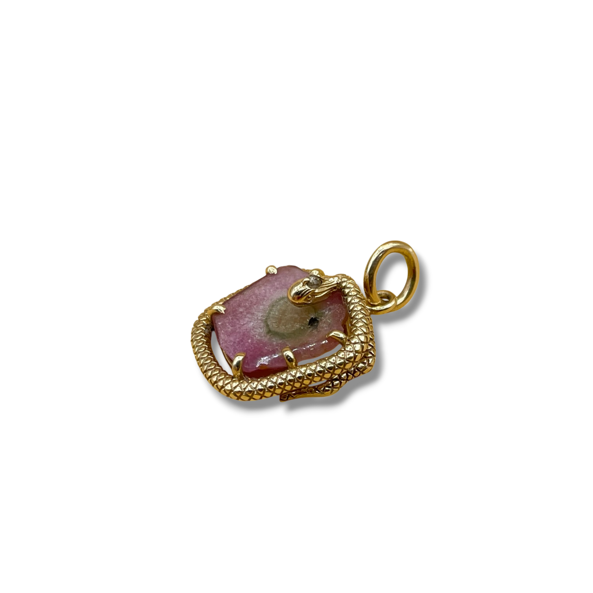 Slang watermeloen toermalijn diamant hanger
