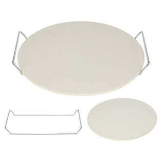 Excellent Houseware Pizza baksteen 33cm met houder metaal