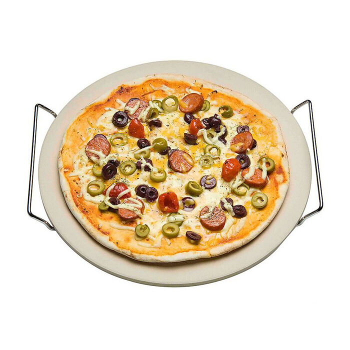 EH Excellent Houseware Excellent Houseware Pizza baksteen 33cm met houder metaal