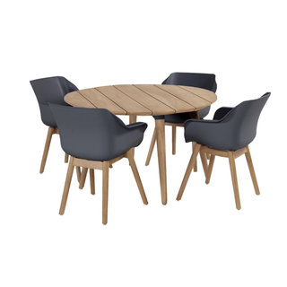 Hartman Hartman set 5-delig Sophie studio teak set met tafel 120cm rond Xerix grijs -teak