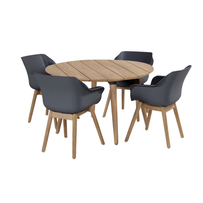 Hartman Hartman set 5-delig Sophie studio teak set met tafel 120cm rond Xerix grijs -teak