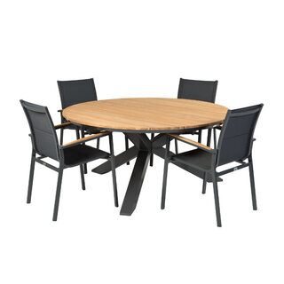 Tierra Outdoor Tierra Outdoor 5-delig set met foxx stoelen teak en tafel Omnigo 150cm rond GRIJS-TEAK