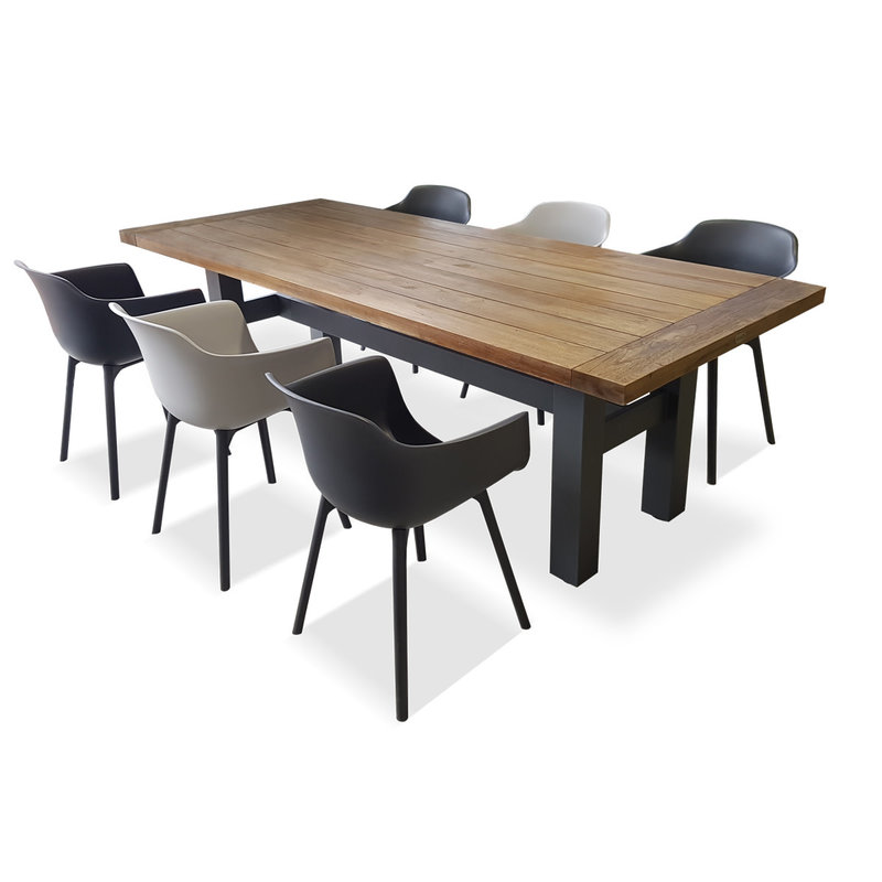 Hamilton Bay Outdoor Yasmani /Panama set 7-delig met armstoelen lichtgrijs-donkergrijs met Yasmani tafel 240cm grijs-teak