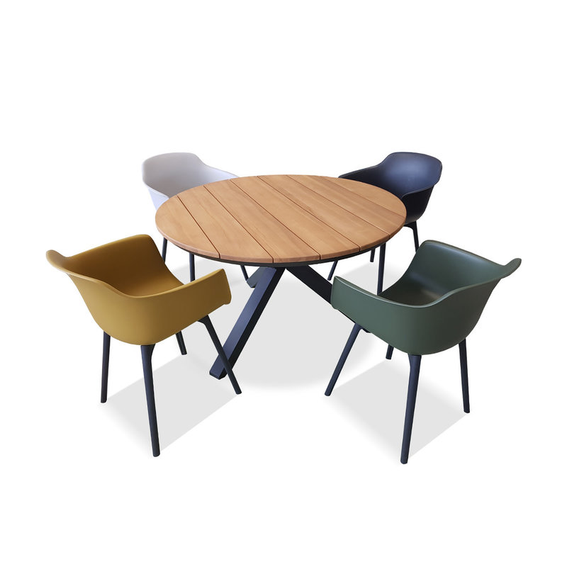 Hamilton Bay Outdoor Orbital /Panama set 5-piece with 4 armchairs Panama 4colors with Orbital table 120cm gray-Teak