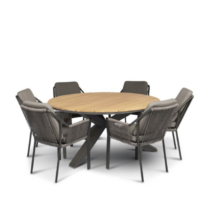 Hamilton Bay Outdoor Tierra Outdoor  7-delig tuinset Liv antraciet - Omnigo 150cm teak