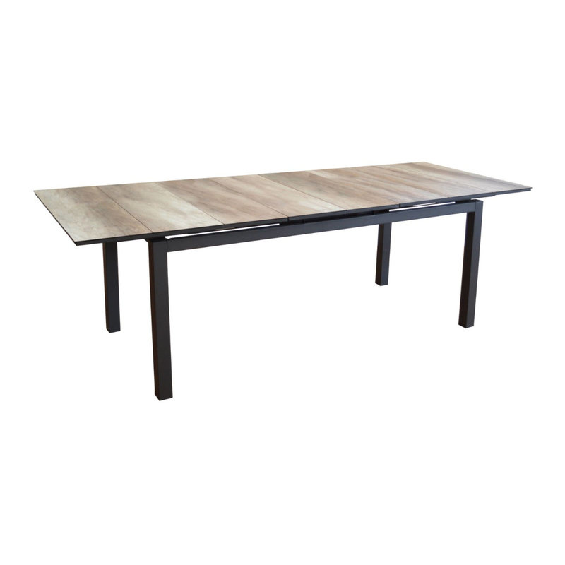 Proloisirs TAHAA uitschuiftafel 180/240x90 antraciet frame met HPL houtlook latten