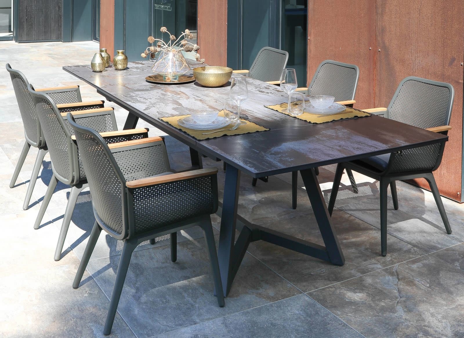 Proloisirs AGIRA Extension table 180/240x100 dark gray frame + dekton trilium slatss
