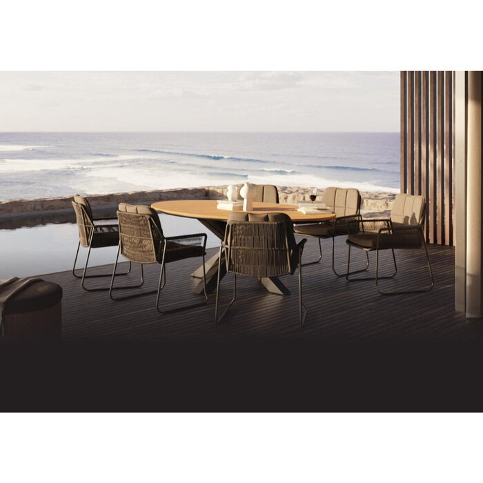 Tierra Outdoor Tierra Outdoor 7-delig set RIVERA armstoel met OMNIGO 150cm tafel GRIJS-TEAK