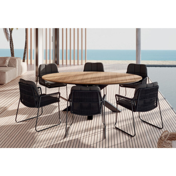 Tierra Outdoor Tierra Outdoor 7-delig set RIVERA armstoel met OMNIGO 150cm tafel GRIJS-TEAK