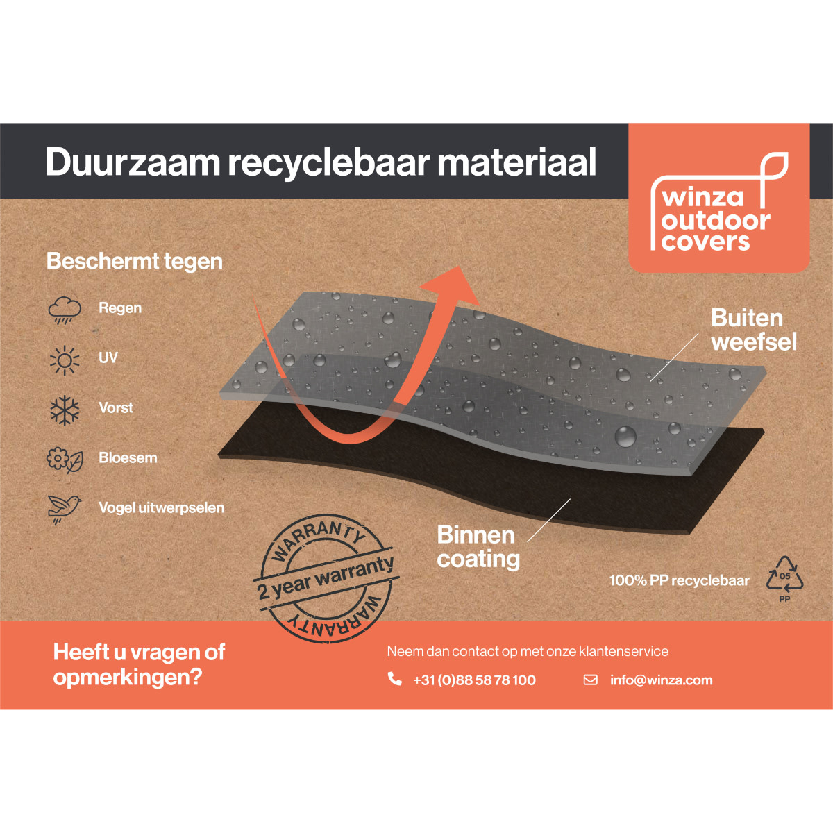 WINZA OUTDOOR COVERS Premium beschermhoes tafel tot 180cm, 185x105x75cm - art.10783
