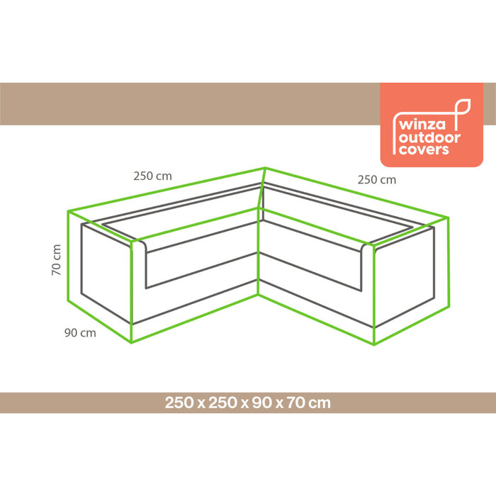 WINZA OUTDOOR COVER Premium L-Shaped Lounge set protective cover in size 250x250x90x70 cm.