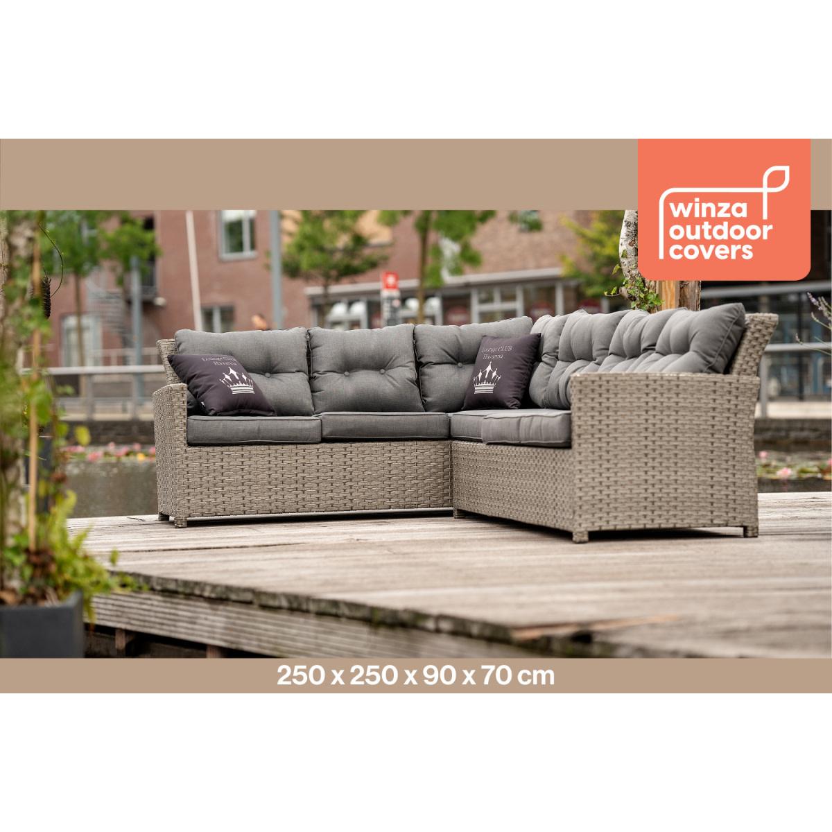 WINZA OUTDOOR COVER Premium L-Shaped Lounge set protective cover in size 250x250x90x70 cm.