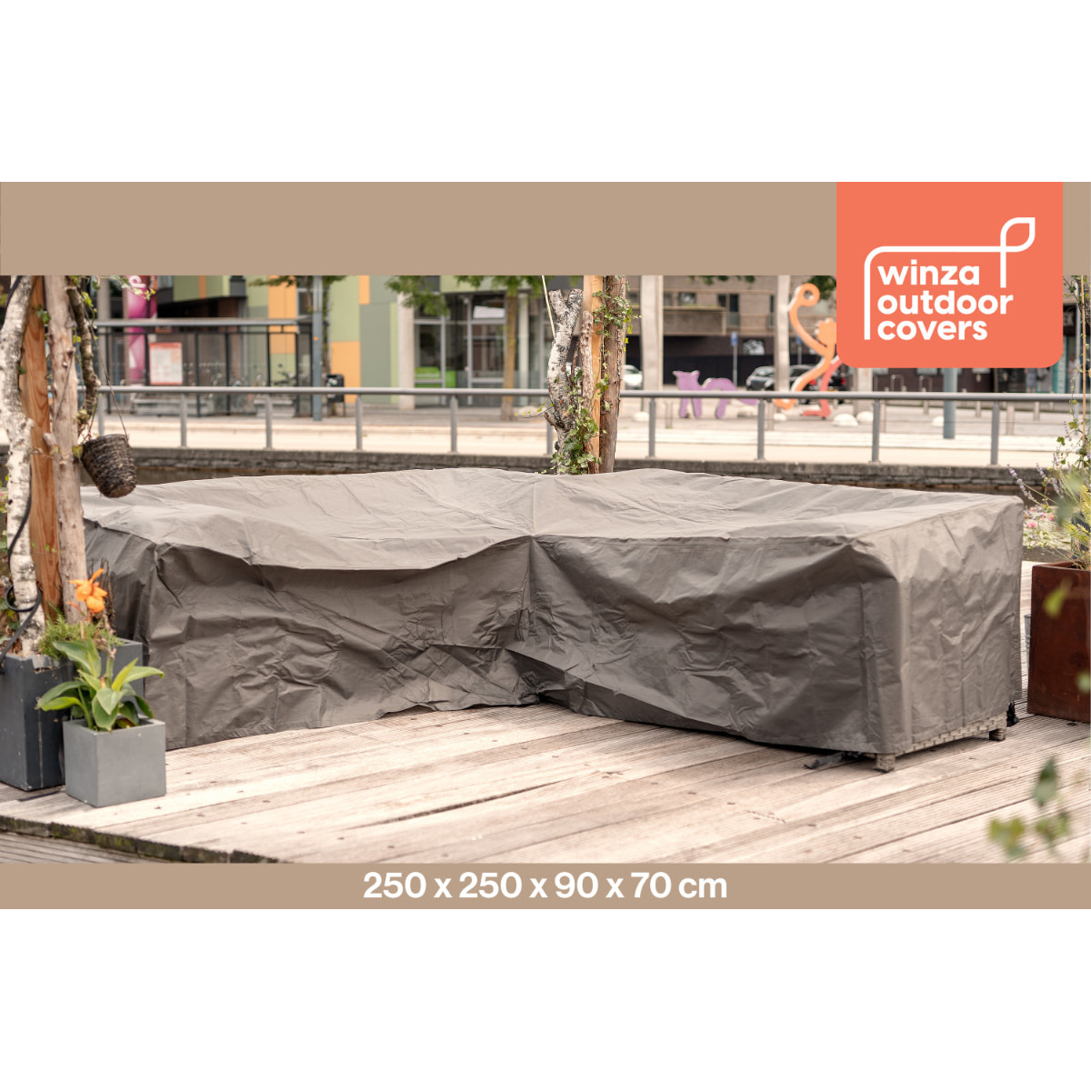 WINZA OUTDOOR COVER Premium L-Shaped Lounge set protective cover in size 250x250x90x70 cm.
