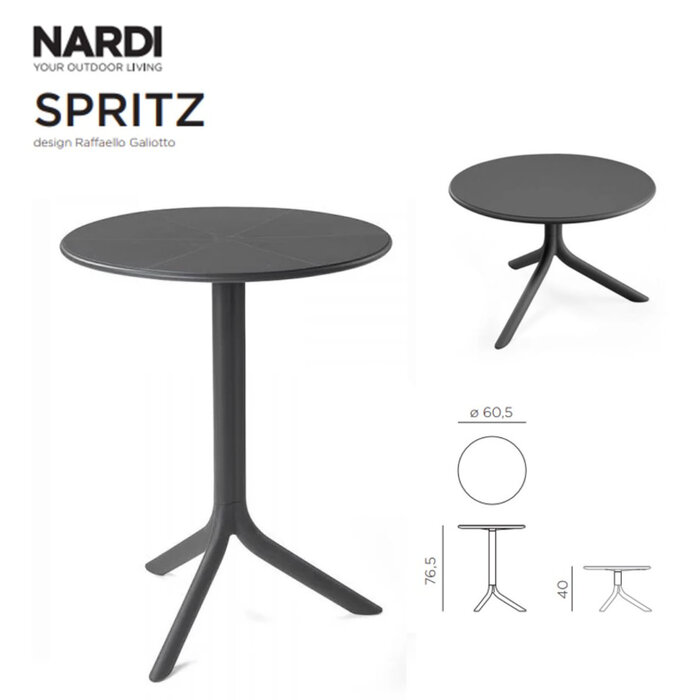 Nardi Nardi Spritz tafel 60,5cm rond  40 of 76,5cm hoog, antraciet grijs