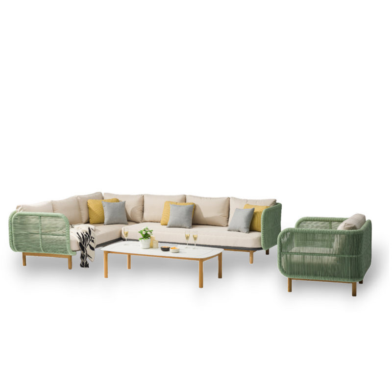 Hamilton Bay Outdoor Hamilton Bay HUG loungeset +Chair Palm green-Champagne 310*220*90*h75cm