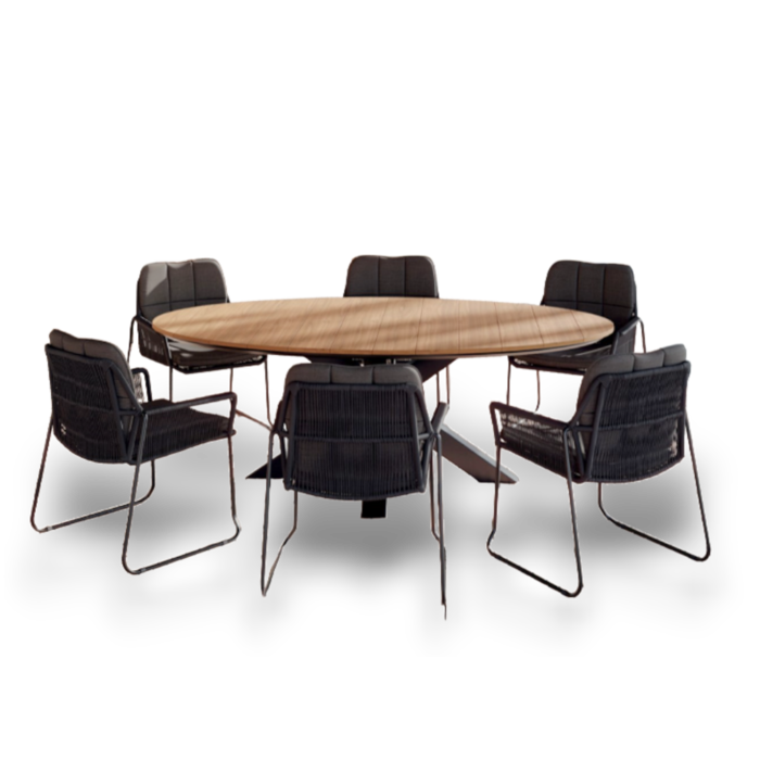 Tierra Outdoor Tierra Outdoor 7-delig set RIVERA armstoel met OMNIGO 150cm tafel GRIJS-TEAK