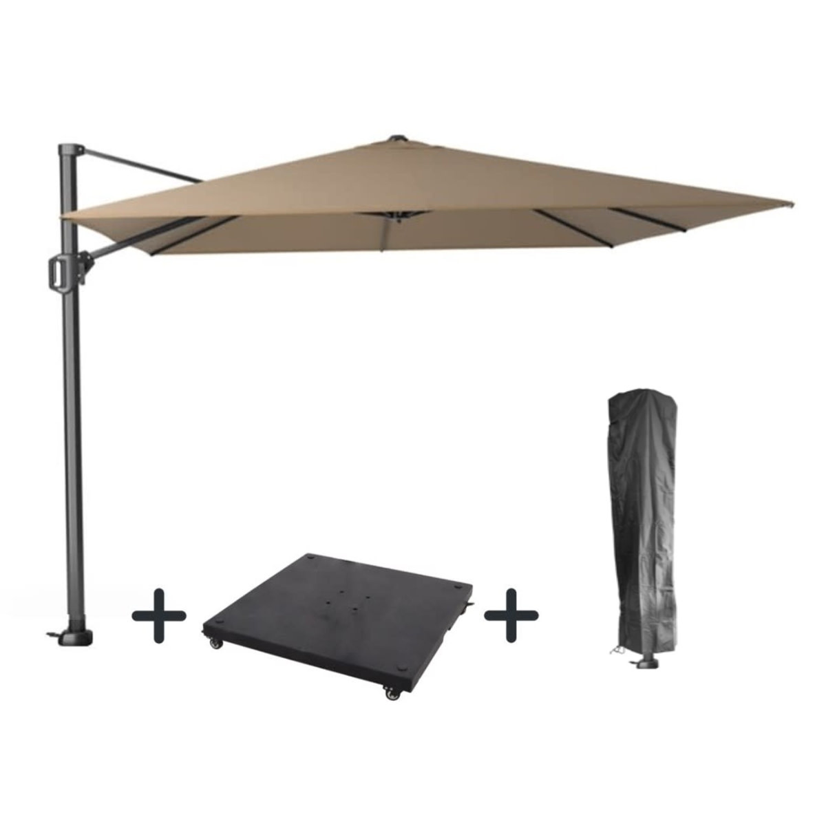 Platinum Platinum Challenger T1 3x3 free arm parasol SET - 3x3m square - 90KG GRANITE BASE ON WHEELS AND A COVER