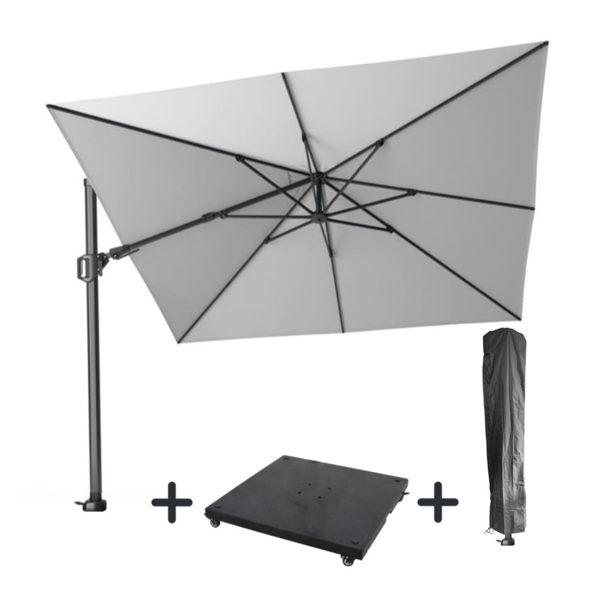 Platinum Platinum Challenger T2 free arm parasol SET - 300x300 w. 90KG BASE ON WHEELS and PROTECTIVE COVER