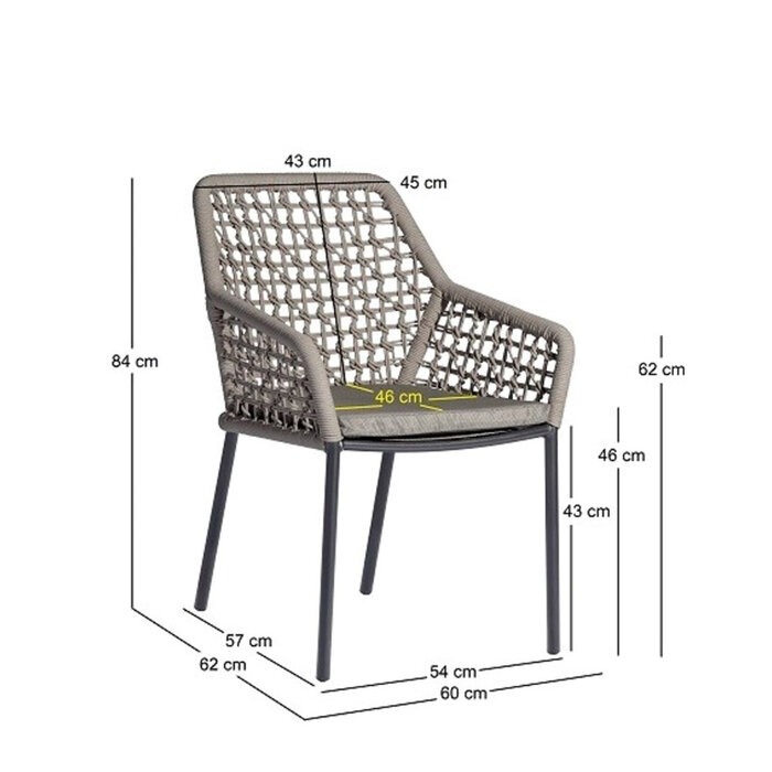 Kettler Kettler SPEZIA stackable aarmchair greu alu - NATURAL ROPE +cushion
