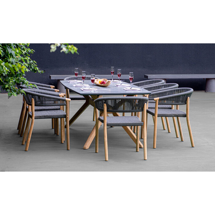 Traditional Teak Traditional Teak Marcella dining stacking chair teak including cushion ash gray