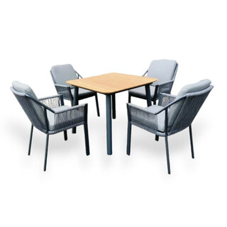 Hamilton Bay Outdoor 5-delig tuinset LIV antraciet  en MIKA tafel antraciet + teak 90x90cm