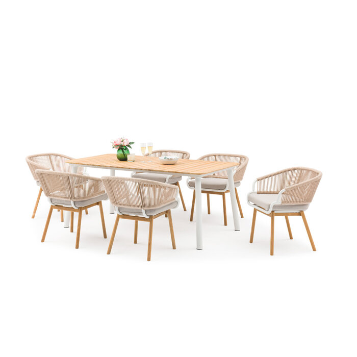 Hamilton Bay Outdoor Hamilton Bay Mika dining table 182x92cm, Natural teak top w. frame WHITE