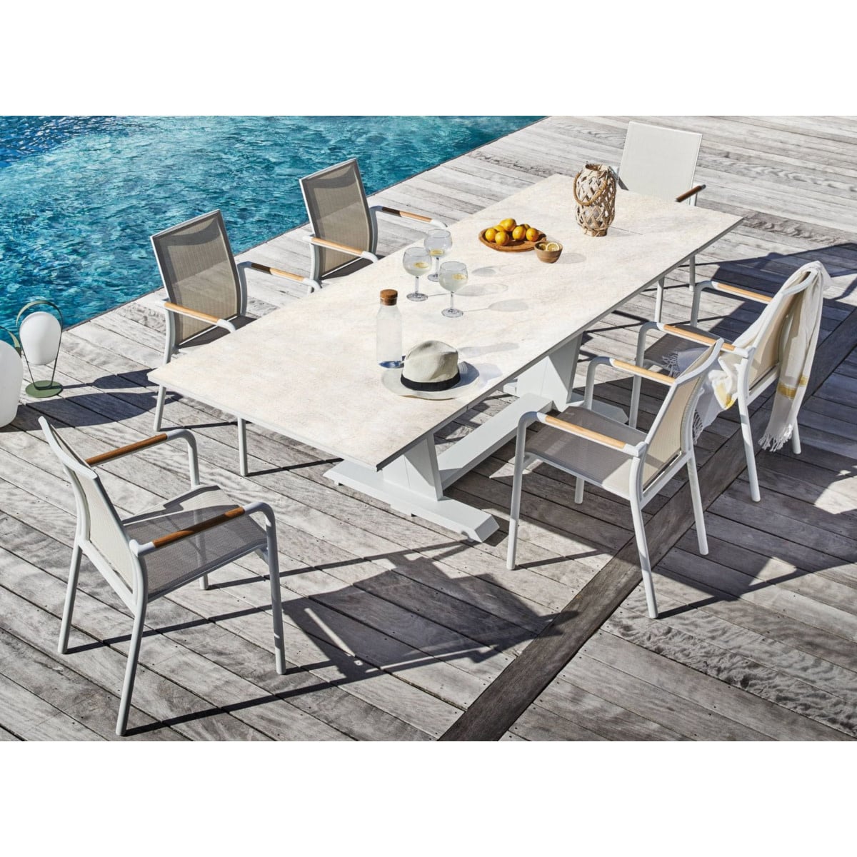 Proloisirs AMBER dubbelen uitschuiftafel 180/230/280 CM WIT - CALACATTA CERAMIC TOP