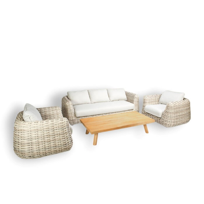 Tierra Outdoor Tierra Outdoor WAKKANDA SOFA set 4-delig Kubo wicker/ crême white kussens +teak top
