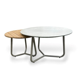 Callisto Callisto Girona 2-delig Side table set -  dia 70x42cm alu. top - dia55x38 w. teak top