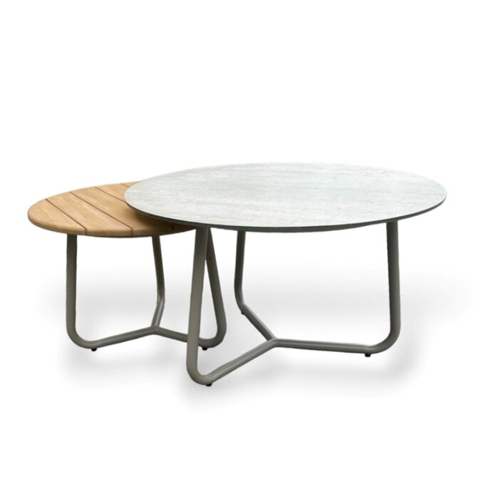 Callisto Callisto Girona side tables Side table set dia 70x42cm alu. top - dia55x38 w. teak top