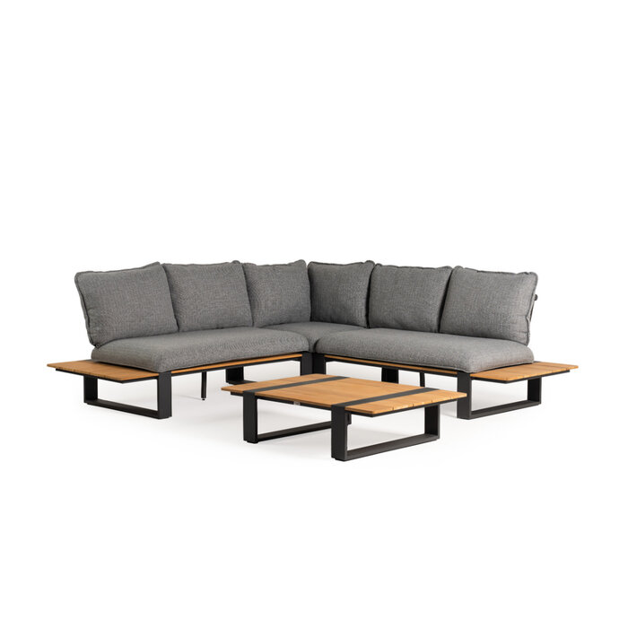 Tierra Outdoor Tierra Outdoor Seto Teak Hoek Loungeset Charcoal / Ash Grey – 247 × 247 cm