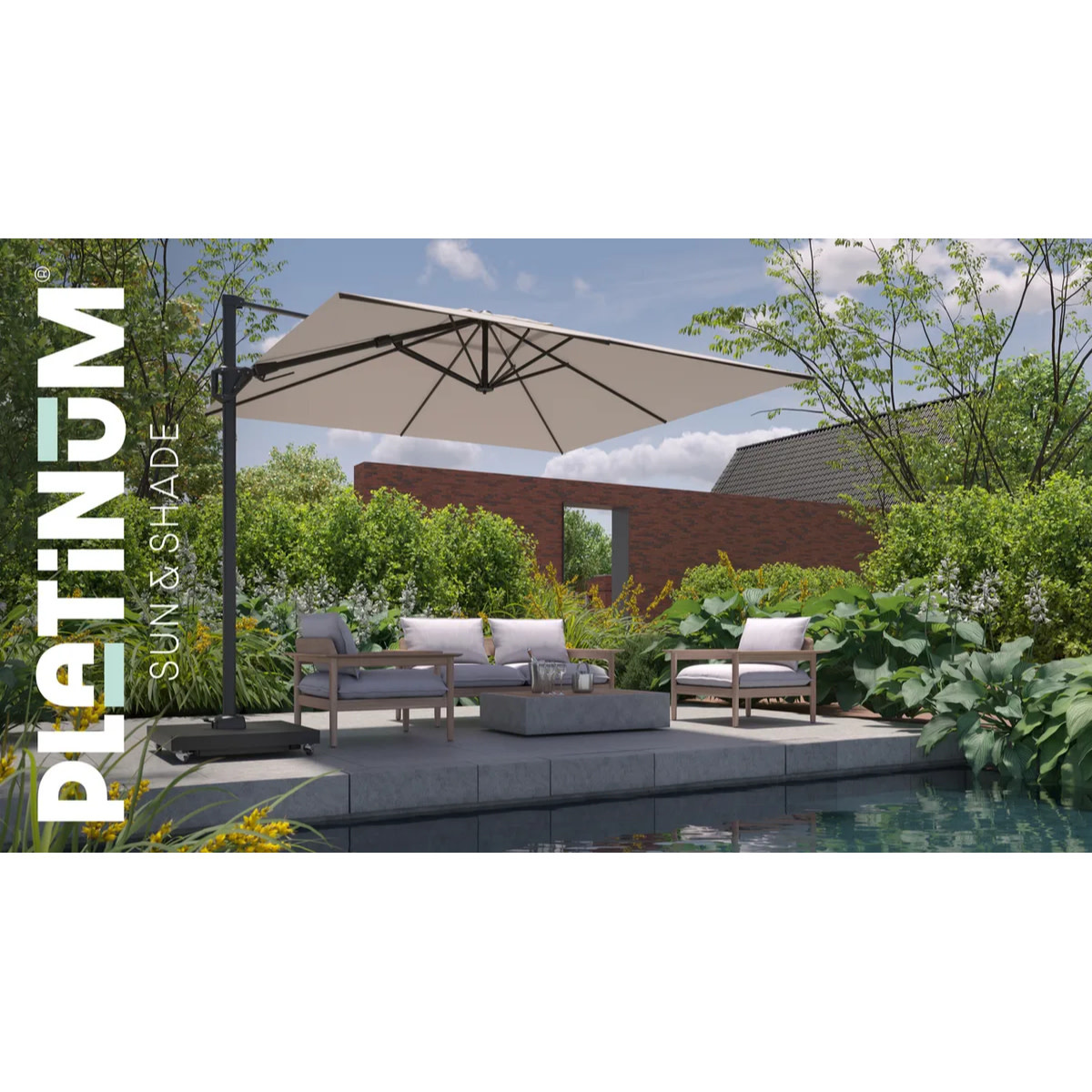 Platinum Platinum Challenger T2 PREMIUM free arm parasol -  3x3 - dark grey frame frame - Champagne fabric