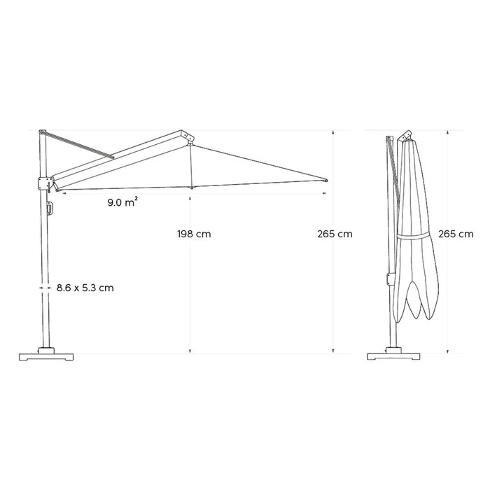 Platinum Platinum Sun & Shade zweefparasol Challenger T2 - 300x300 - antraciet - art.7139