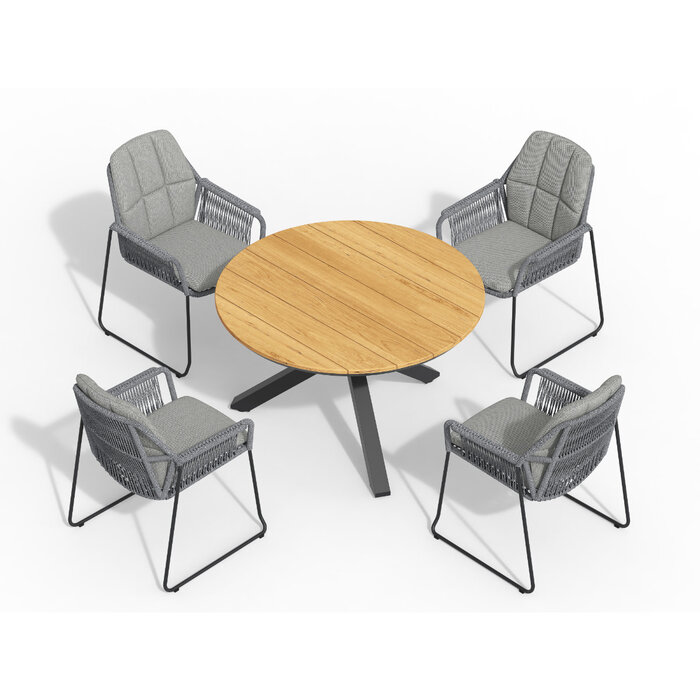 Tierra Outdoor Tierra Outdoor 5-delig tuinset met 4 Rivera armstoelen Charcoal grijs en tafel Orbital teak 120cm