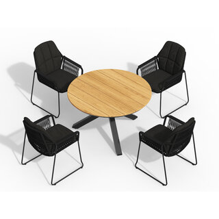 Tierra Outdoor Tierra Outdoor 5-piece garden set with 4 Rivera armchairs BLACK and table Orbital teak 120cm